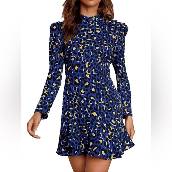 Rahi Dresses & Skirts - Rahi Blue Leopard Sophie Mini Dress NEW Size Small